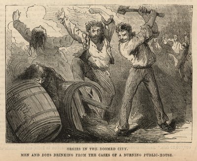 Hommes et garçons buvant des fûts d