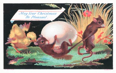Souris, poussin et œuf, carte de Noël - English School