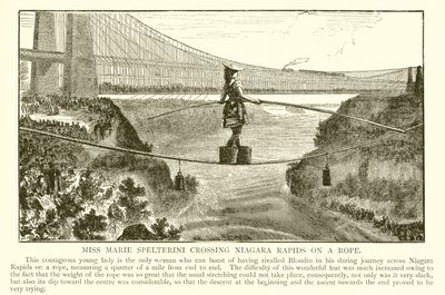 Mlle Marie Spelterini traversant les rapides du Niagara sur une corde - English School