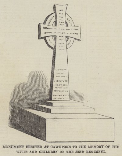 Monument érigé à Cawnpore à la mémoire des épouses et enfants du 32e Régiment (gravure) - English School