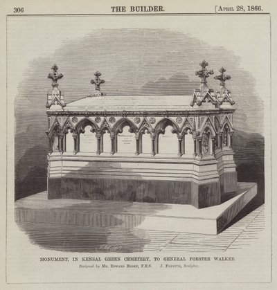Monument, au cimetière de Kensal Green, pour le Général Forster Walker, conçu par M. Edward Blore, FRS (gravure) - English School