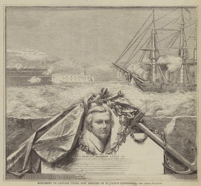 Monument au capitaine Lyons, récemment érigé dans la cathédrale Saint-Paul (gravure) - English School