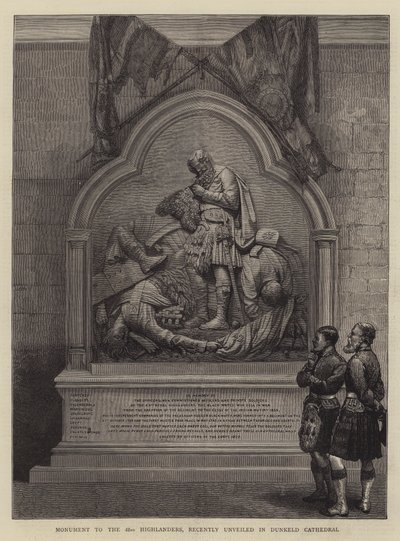 Monument aux 42e Highlanders, récemment dévoilé dans la cathédrale de Dunkeld (gravure) - English School