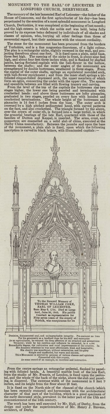 Monument au comte de Leicester dans l