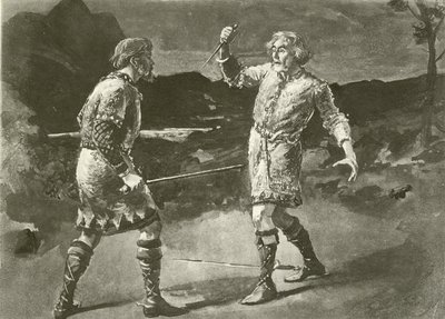 M. Alexander en Macduff et M. Irving en Macbeth (gravure) - English School