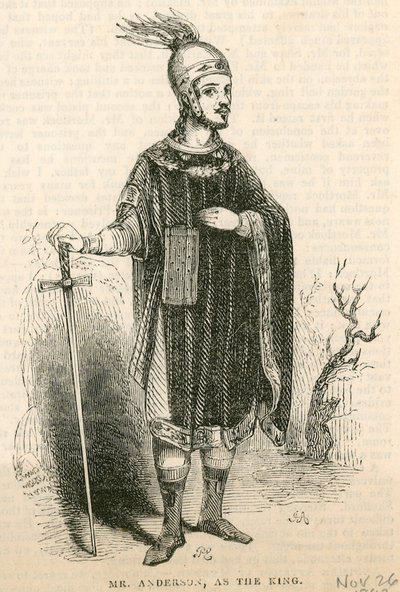 M. Anderson dans le rôle-titre de la pièce King Arthur, Théâtre de Drury Lane, Londres - English School
