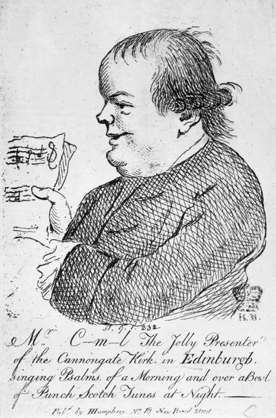 M. C-m-l le joyeux présentateur de la Canongate Kirk à Édimbourg, vers 1781 (gravure) - English School