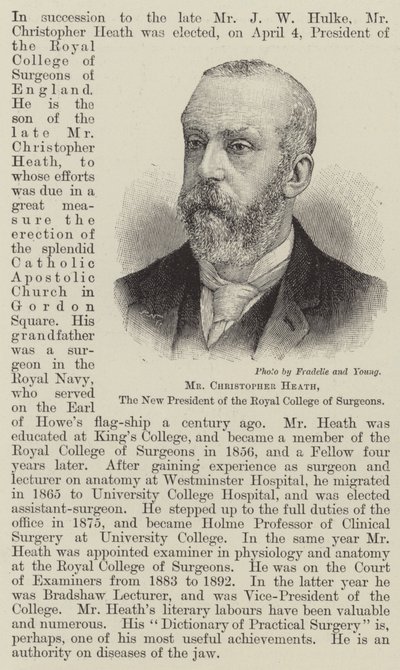 M. Christopher Heath, le nouveau président du Royal College of Surgeons (gravure) - English School