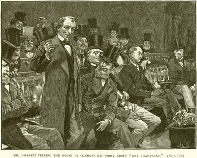 M. Disraeli racontant à la Chambre des communes son histoire sur le champagne sec - English School