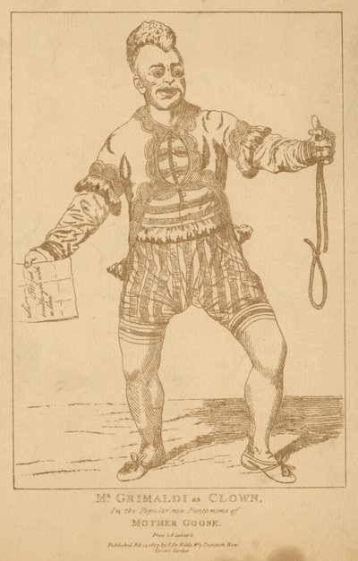 M. Joseph Grimaldi en Clown dans la pantomime populaire Mother Goose - English School