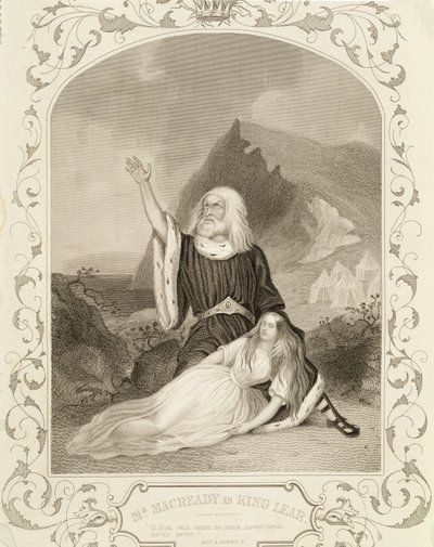 M. Macready en roi Lear, Acte V Scène 3, dans la pièce de William Shakespeare (1564-1616) - English School