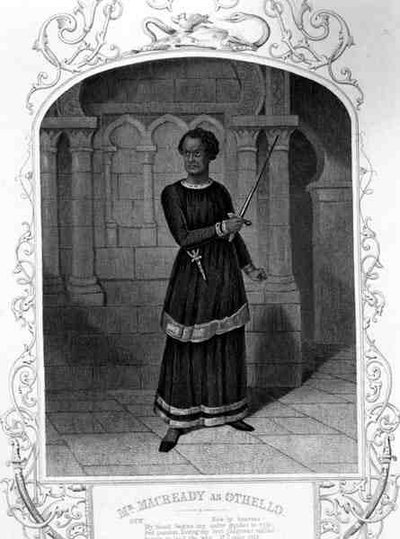 M. Macready en Othello, Acte II Scène 3, dans la pièce de William Shakespeare (gravure) - English School
