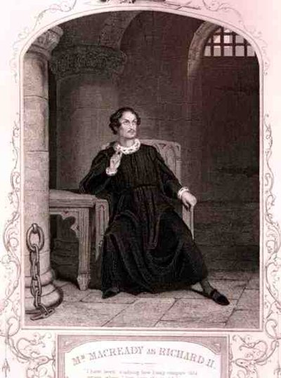 M. Macready en Richard II, Acte V Scène 5, dans la pièce de William Shakespeare, gravé par J. Rogers - English School