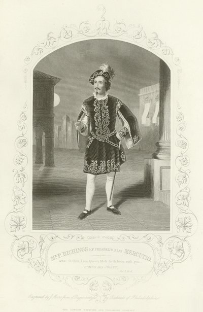 M. P Richings (de Philadelphie) comme Mercutio, Roméo et Juliette, Acte I, scène IV - English School