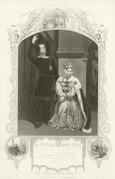 M. Phelps comme Hamlet et Mlle Glyn comme Reine, Hamlet, Acte III, scène IV - English School