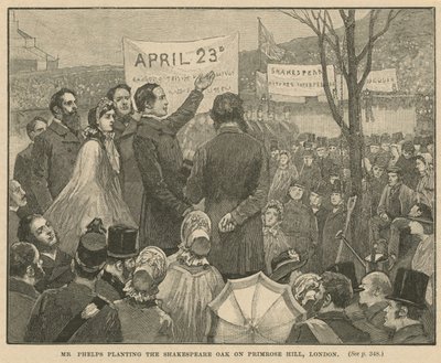 M. Phelps plantant le chêne de Shakespeare sur Primrose Hill, Londres - English School