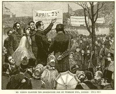 M. Phelps plantant le chêne de Shakespeare sur Primrose Hill, Londres - English School