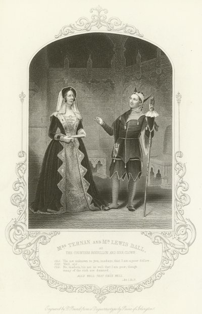 Mme Ternan et M. Lewis Ball comme la Comtesse Rousillon et son clown, Tout est bien qui finit bien, Acte I, scène iii - English School