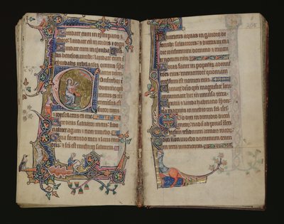 Ms 1-2005, ff.207v-208r : Isaïe priant, initiale historiée du Psautier de Macclesfield, Usage de Sarum, East Anglia, vers 1330 - English School