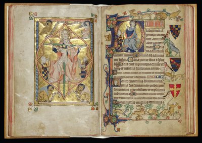La Trinité et le Trône de Miséricorde dans une initiale historiée D, des Heures Packham-Clifford, Usage de Sarum, vers 1314-31 - English School