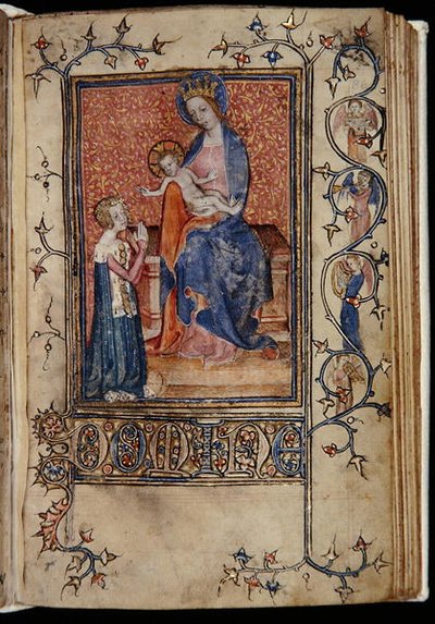Ms 48, f.86r : Le propriétaire du manuscrit priant la Vierge et l