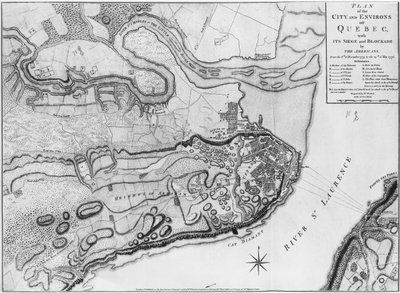 Ms A 224 f.8 Carte de la ville et des environs de Québec avec son siège et blocus par les Américains, illustration de l