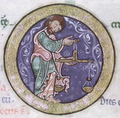 Ms Hunter 229 f.5r Balance, du Psautier Hunterian, c.1170 (détail) - English School