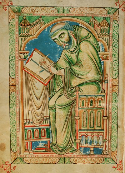 Moine Eadwine travaillant sur le manuscrit, Eadwine Psalter, c.1150 - English School