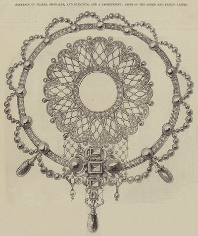 Collier de perles, émeraudes et diamants, et un cache-peigne, cadeaux de la reine et du prince Albert - English School