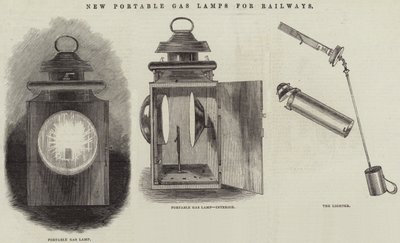 Nouvelles lampes à gaz portables pour les chemins de fer (gravure) - English School