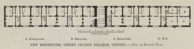 Nouvelles Résidences, Christ Church College, Oxford, Plan du Rez-de-Chaussée (gravure) - English School