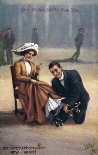 Carte de vœux du Nouvel An avec des patineurs - English School