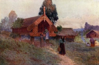 Nouvelle-Zélande : A Pataka (lithographie couleur) - English School