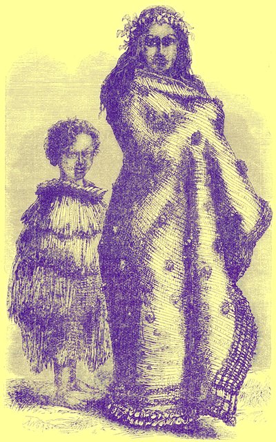 Femme et garçon de Nouvelle-Zélande, illustration de Notable Voyagers par William Kingston, publiée en 1885 - English School