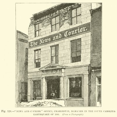 Bureau de News and Courier, Charleston, endommagé lors du tremblement de terre de Caroline du Sud en 1886 - English School
