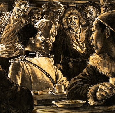 Nikolkai Prjevalsky et le désert de Gobi (gouache sur papier) - English School