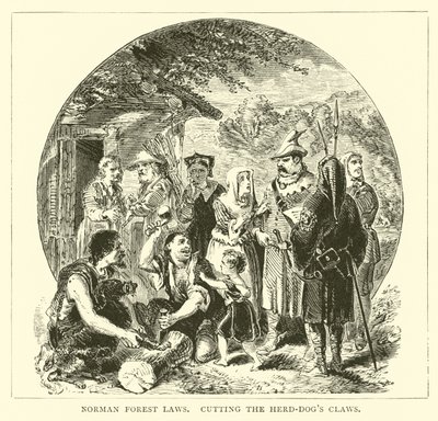 Lois forestières normandes, coupant les griffes des chiens de troupeau - English School