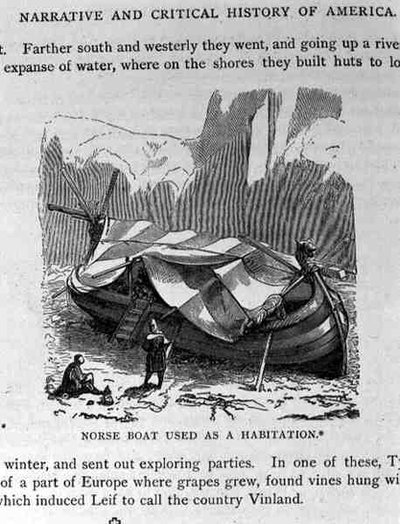 Bateau Norse Utilisé comme Habitation, de Narrative and Critical History of America, pub. en 1889 - English School