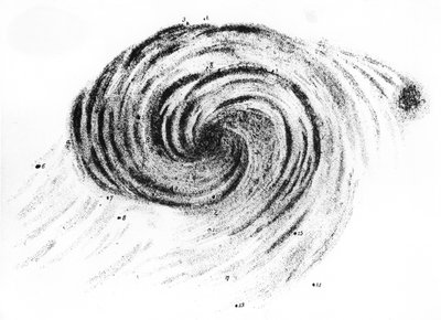 Observation de la galaxie du Tourbillon dans les Chiens de Chasse, des Observations de Nébuleuses, par Lord Rosse, publié à Londres, 1850 - English School