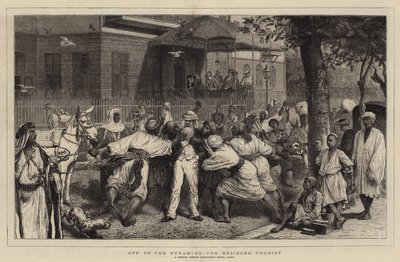 En route pour les pyramides, le touriste assiégé (gravure) - English School