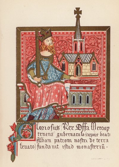 Offa, roi de Mercie (lithographie en couleur) - English School