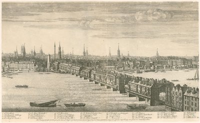 Ancien pont de Londres - Vue de Bucks 1749 - English School