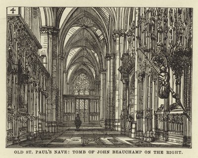 Ancienne cathédrale de St Paul, nef, tombeau de John Beauchamp à droite - English School