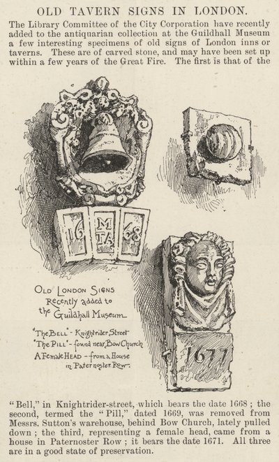 Anciennes enseignes de tavernes à Londres (gravure) - English School
