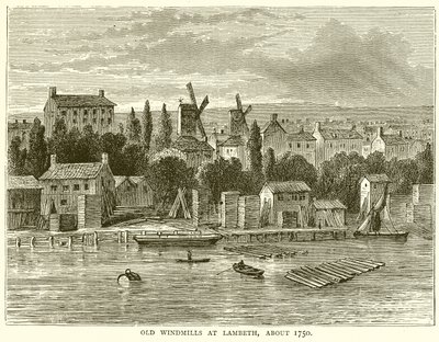 Vieux Moulins à Vent à Lambeth, vers 1750 - English School