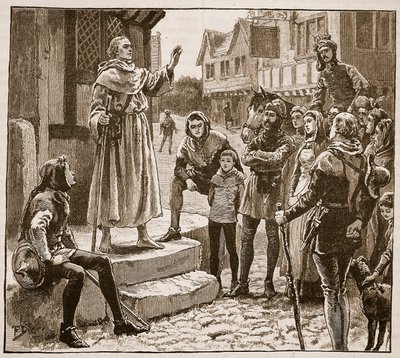 Un des pauvres prêtres de William prêchant au peuple, illustration de Cassells Illustrated History of England - English School