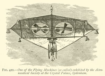 Une des machines volantes (soi-disant) exposées par la Société aéronautique au Crystal Palace, Sydenham - English School