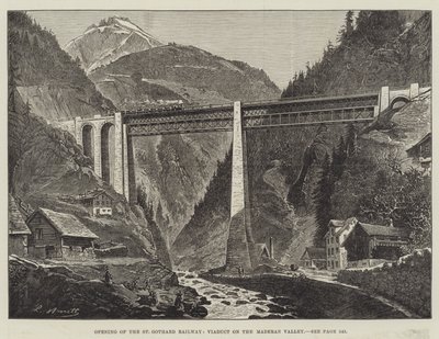 Ouverture du chemin de fer du Saint-Gothard, viaduc dans la vallée de Maderan - English School