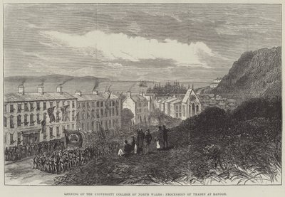 Ouverture du University College of North Wales, procession des métiers à Bangor (gravure) - English School