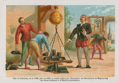 Otto von Guericke avec les célèbres hémisphères de Magdebourg - English School